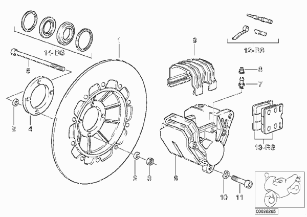 Тормозной механизм перед.колеса 1-й диск для BMW 2472 R 65 (35KW) 0 (схема запчастей)
