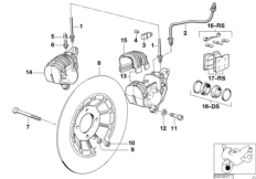 Тормозной механизм переднего колеса для MOTO 2472 R 65 RT SF 0 (схема запасных частей)