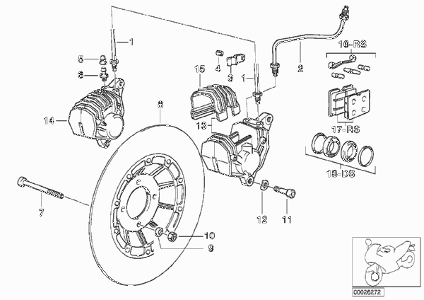 Тормозной механизм переднего колеса для BMW 2478 R 100 RT 0 (схема запчастей)