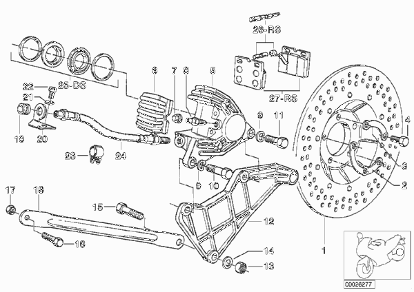 Тормозной диск торм.механ.заднего колеса для BMW 2474 R 100 RS 0 (схема запчастей)