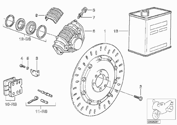 Дисковый тормозной механизм Зд для BMW K589 K 100 LT 87 (0506,0516) 0 (схема запчастей)