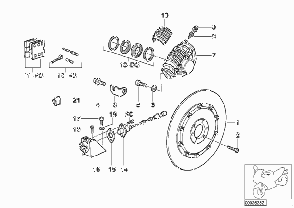Тормозной механизм заднего колеса с ABS для MOTO K589 K 100 88 (0521) 0 (схема запчастей)
