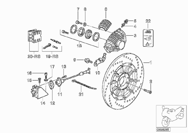 Тормозной механизм заднего колеса с ABS для BMW 259S R 1100 RS 93 (0411,0416) 0 (схема запчастей)