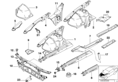 Колесная ниша/лонжерон для BMW E38 L7 M73 (схема запасных частей)