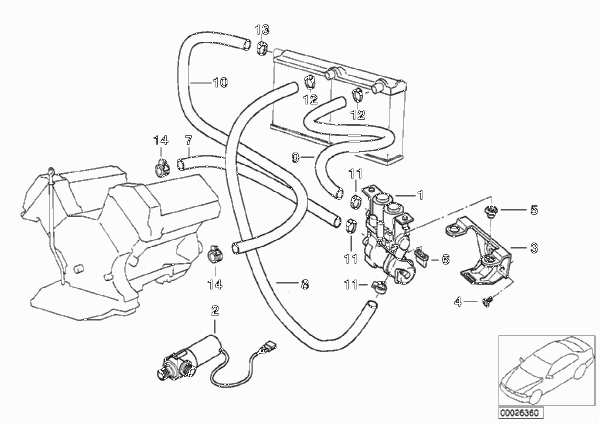 Водяные шланги, помпа, клапан для BMW E38 L7 M73 (схема запчастей)