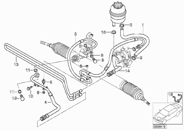 Маслопроводы гидроусилителя рул.управл. для BMW E46 328Ci M52 (схема запчастей)