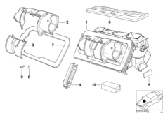 Корпус отопителя Siemens с микрофильтром для BMW E34 525td M51 (схема запасных частей)