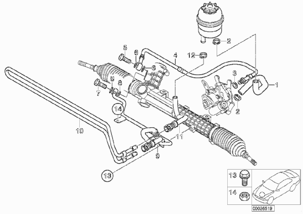 Маслопроводы гидроусилителя рул.управл. для BMW E46 318Ci M43 (схема запчастей)