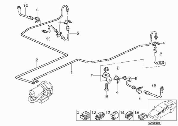 Трубопровод тормоз.привода Зд с ASC/DSC для BMW Z3 Z3 2.8 M52 (схема запчастей)