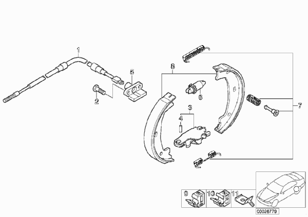 Стояночный тормоз/тормозные колодки для BMW Z3 Z3 M3.2 S50 (схема запчастей)