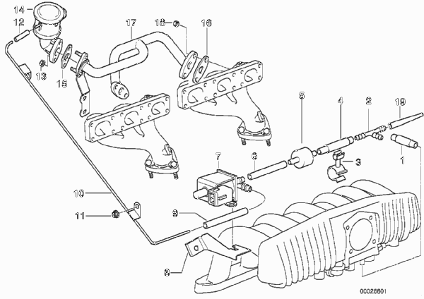 Воздушный нагнетатель с вакуум.сист.упр. для BMW E36 323ti M52 (схема запчастей)