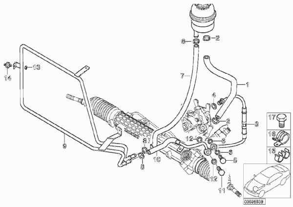 Маслопроводы гидроусилителя рул.управл. для BMW Z3 Z3 1.9 M43 (схема запчастей)