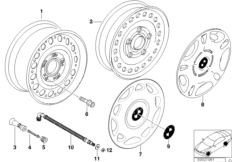 Колесный диск стальной, дизайн 12 для BMW E36 325i M50 (схема запасных частей)