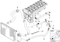 Водяной шланг системы охлаждения для BMW Z3 Z3 2.2i M54 (схема запасных частей)