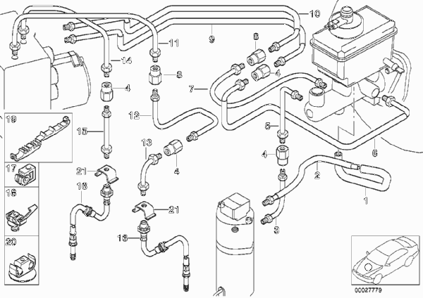Трубопровод тормозного привода Пд с DSC для BMW E39 540i M62 (схема запчастей)