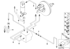 Трубопровод тормоз.привода Пд с ASC/DSC для BMW E39 530i M54 (схема запасных частей)