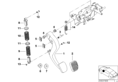 Опорный кронштейн педали/педаль сцепл. для BMW E39 528i M52 (схема запасных частей)