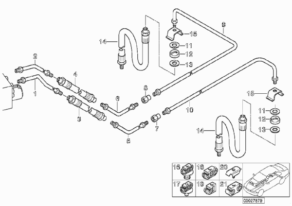 Трубопровод тормозного привода Зд с DSC для BMW E39 540iP M62 (схема запчастей)