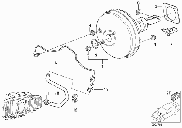 Вакуумный усилитель тормозов для BMW E39 535i M62 (схема запчастей)