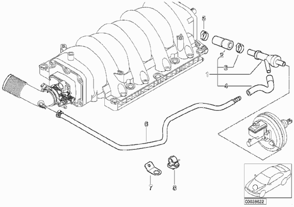 Двигатель с вакуумной сист.управления для BMW E39 540i M62 (схема запчастей)