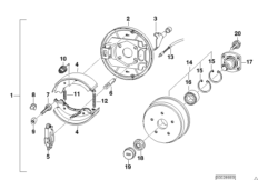 Детали тормозн.механизмов колес прицепа для BMW E46 325i M54 (схема запасных частей)