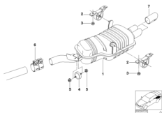 Задний дополнительный глушитель для BMW E46 323Ci M52 (схема запасных частей)