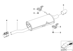 Задний дополнительный глушитель для BMW E46 318i M43 (схема запасных частей)