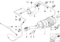 Дополнительный глушитель Зд с заслонкой для BMW E46 328i M52 (схема запасных частей)