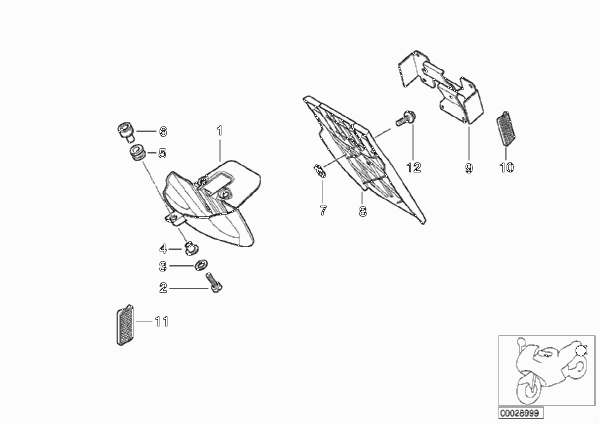 Кронштейн номерного знака / отражатели для MOTO 259S R 1100 S 98 (0422,0432) 0 (схема запчастей)