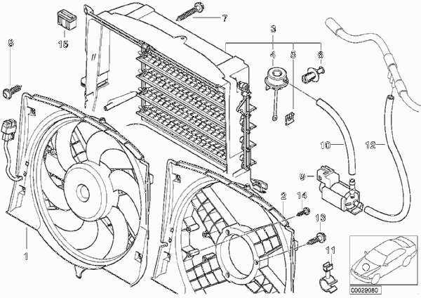 Кожух вентилятора-дополнительн.элементы для BMW E46 320td M47N (схема запчастей)