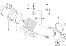 Термоанемометрический расходомер воздуха для BMW E53 X5 4.6is M62 (схема запасных частей)