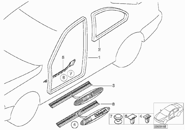 Защитная окантовка/накладка порога для BMW E36 M3 S50 (схема запчастей)