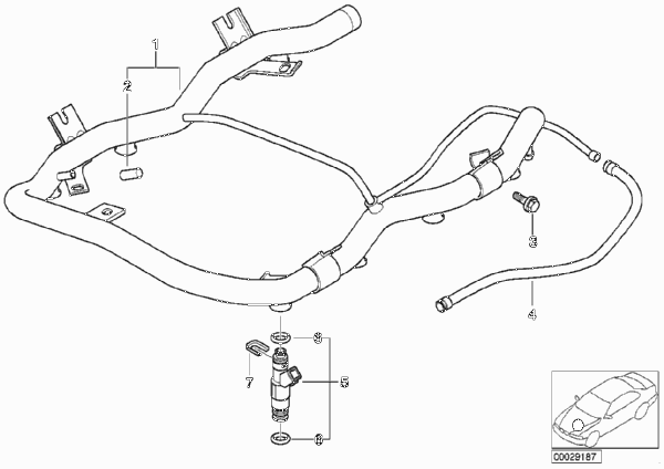 Клапаны/трубопроводы системы впрыска для BMW E39 540i M62 (схема запчастей)