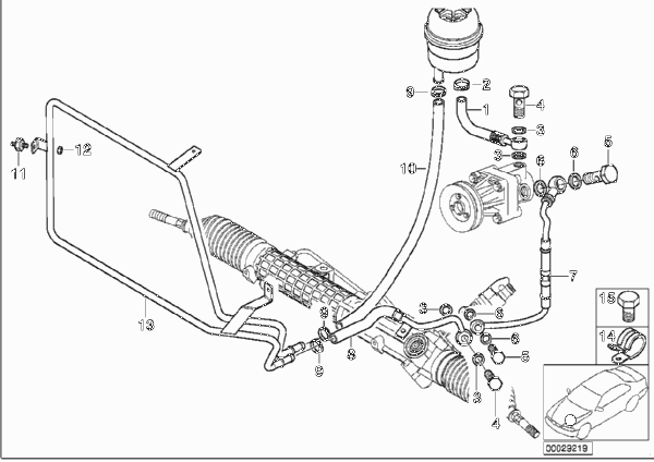 Маслопроводы гидроусилителя рул.управл. для BMW Z3 Z3 M3.2 S50 (схема запчастей)