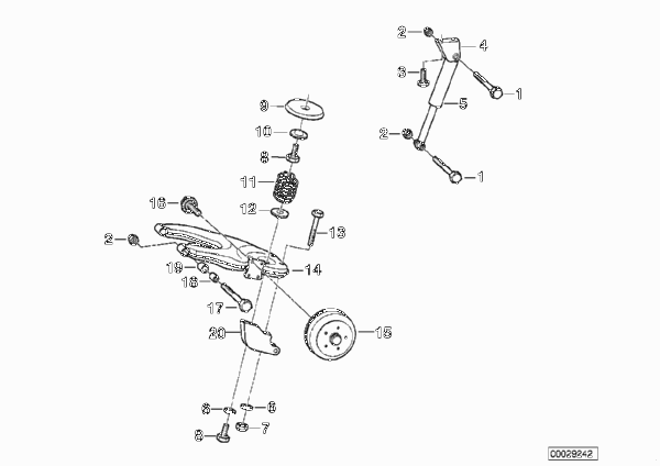 Детали подвески колес прицепа для BMW E34 518i M40 (схема запчастей)