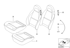 Набивка и обивка спортивного пер.сиденья для BMW Z3 Z3 2.0 M52 (схема запасных частей)