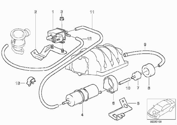 Воздушный нагнетатель с вакуум.сист.упр. для BMW E38 735i M62 (схема запчастей)
