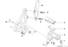 Планка упора для ног/упор для ног Пд для BMW 259S R 1100 S 98 (0422,0432) 0 (схема запасных частей)