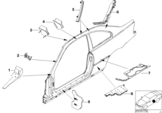 Детали из шумопогл.матер.в полост.боков. для BMW E46 330Cd M57N (схема запасных частей)