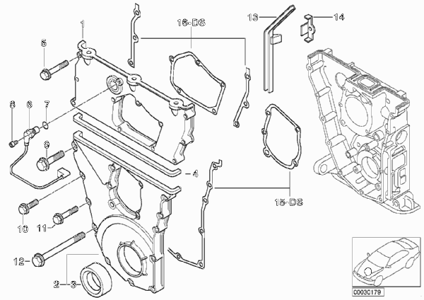 Корпус блока ГРМ для BMW E36 318is M42 (схема запчастей)