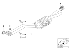 Передний дополнительный глушитель для BMW E38 728i M52 (схема запасных частей)