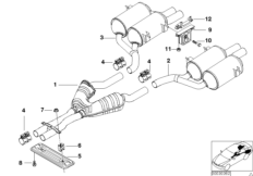 Система выпуска ОГ Зд для BMW E39 M5 S62 (схема запасных частей)