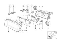 Детали фары для BMW E36 323ti M52 (схема запасных частей)