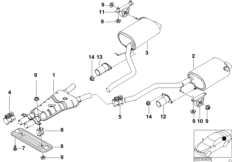 Система выпуска ОГ Зд для BMW E38 728i M52 (схема запасных частей)
