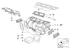 Детали корпуса кондиционера для BMW E53 X5 3.0d M57N (схема запасных частей)