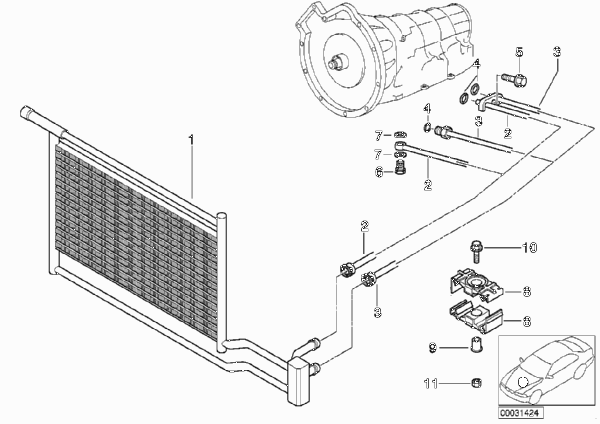 Масляный радиатор/трубопровод масл.рад. для BMW E38 730d M57 (схема запчастей)