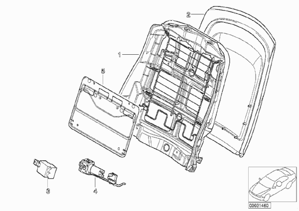 Сиденье Пд-каркас спинки/задняя панель для BMW E46 320Ci M54 (схема запчастей)