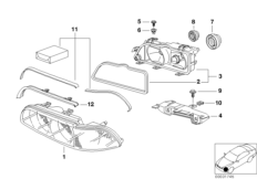 Детали ксеноновой фары для BMW E39 528i M52 (схема запасных частей)