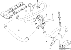 Система вентиляц.картера/маслоотделитель для BMW E46 323i M52 (схема запасных частей)