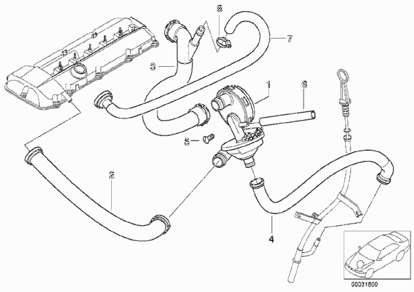 Система вентиляц.картера/маслоотделитель для BMW E46 330i M54 (схема запчастей)
